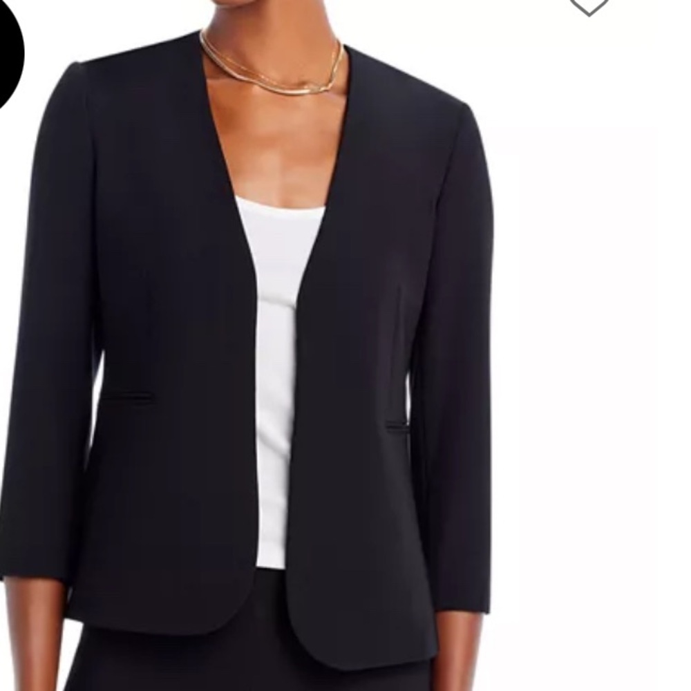 Theory Woman's Sz 6 Lindrayia B Admiral Black Open-Front Crepe Blazer Made USA